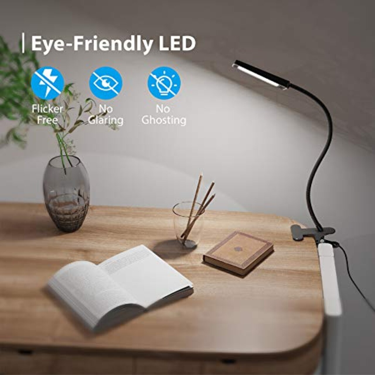 LED Desk Lamp with Clamp, 3-Level Dimmable Desk Light 6000K Daylight, Extra-Long Flexible Gooseneck Clip on Light, Eye-Care Clamp Lamp for Painting, Workbench, Reading or Sewing, Bed Bedside